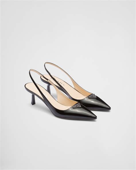 prada silver blcok heel|Prada brushed leather slingback pumps.